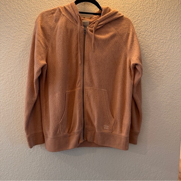 Billabong Essentials Sherpa Zip Hoodie Medium Cozy Dusty Rose Zip Jacket Pockets - Picture 1 of 9